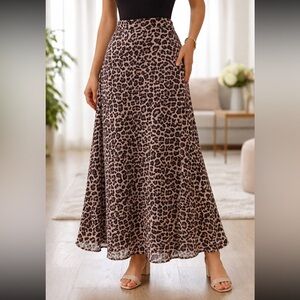 Fair Lady Vintage European Leopard Animal  Print Lined Maxi  Skirt Size 10P